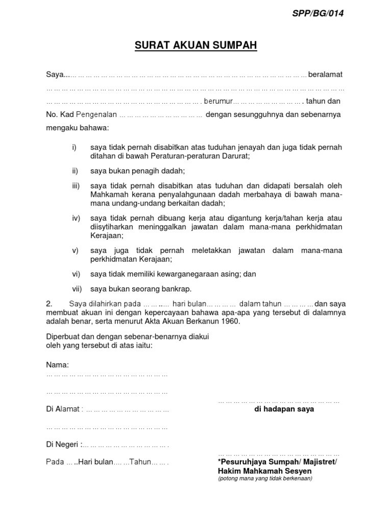 Bg014-Surat Akuan Sumpah | Pdf