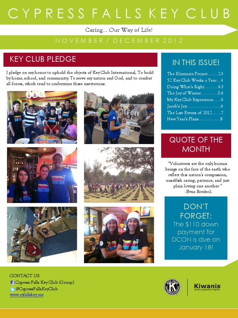 Cypress Falls Key Club November/December Newsletter | PDF | Wellness ...