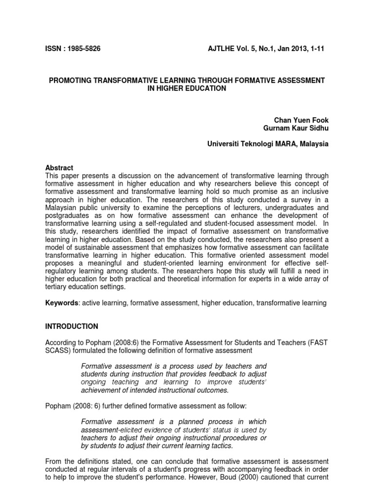 Transformative Learning via Formative Assessment | PDF | Educational ...