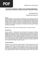 The Effects of Exposure To Literary Texts On Reading Comprehension and Vocabulary Retention: Literature - Majors vs. Translation - Majors