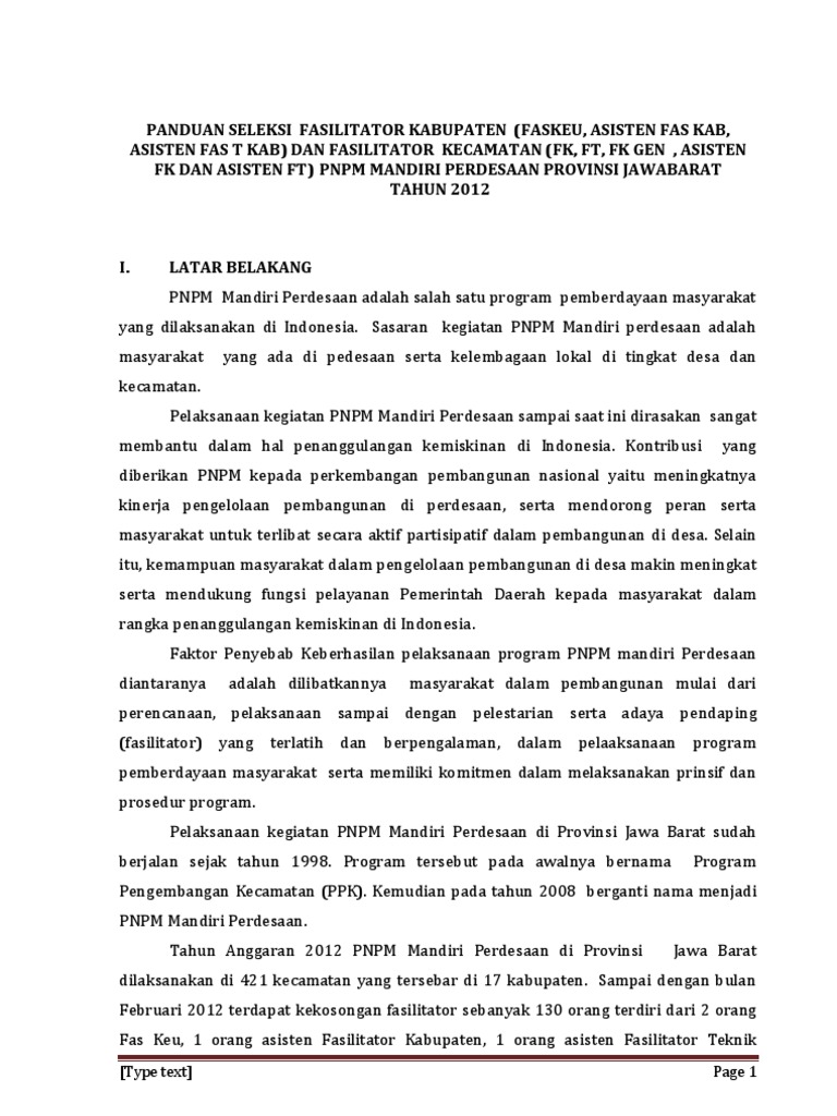 Panduan Seleksi Fasilitator
