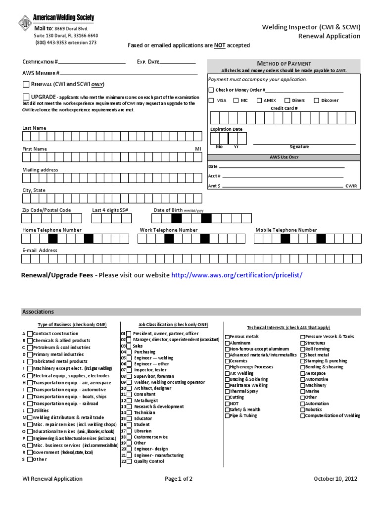 CWI Renewal Application Guidelines | PDF | Notary Public | Welding
