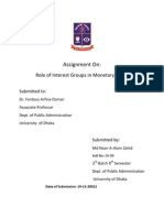 Assignment On:: Role of Interest Groups in Monetary Policy