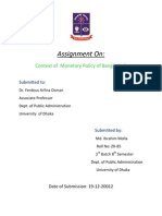Assignment On:: Context of Monetary Policy of Bangladesh