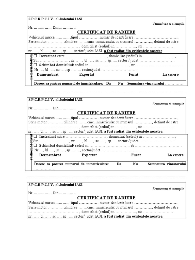 Certificat De Radiere