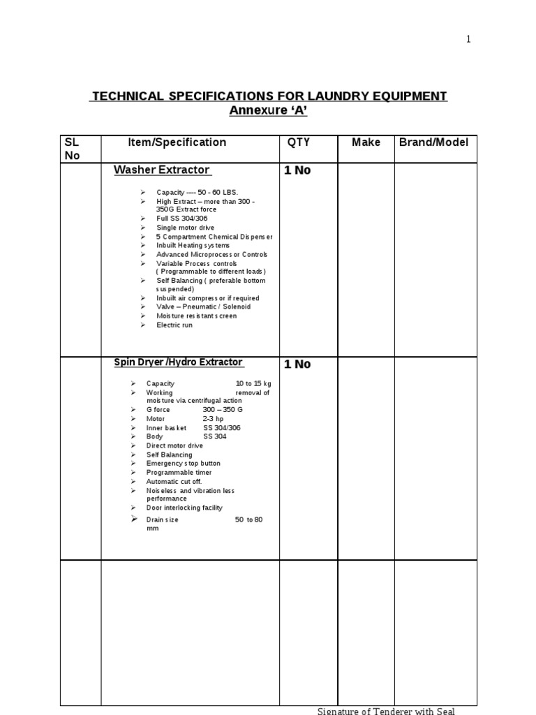 Technical Specs for Laundry Equipment | PDF | Washing Machine | Clothes ...