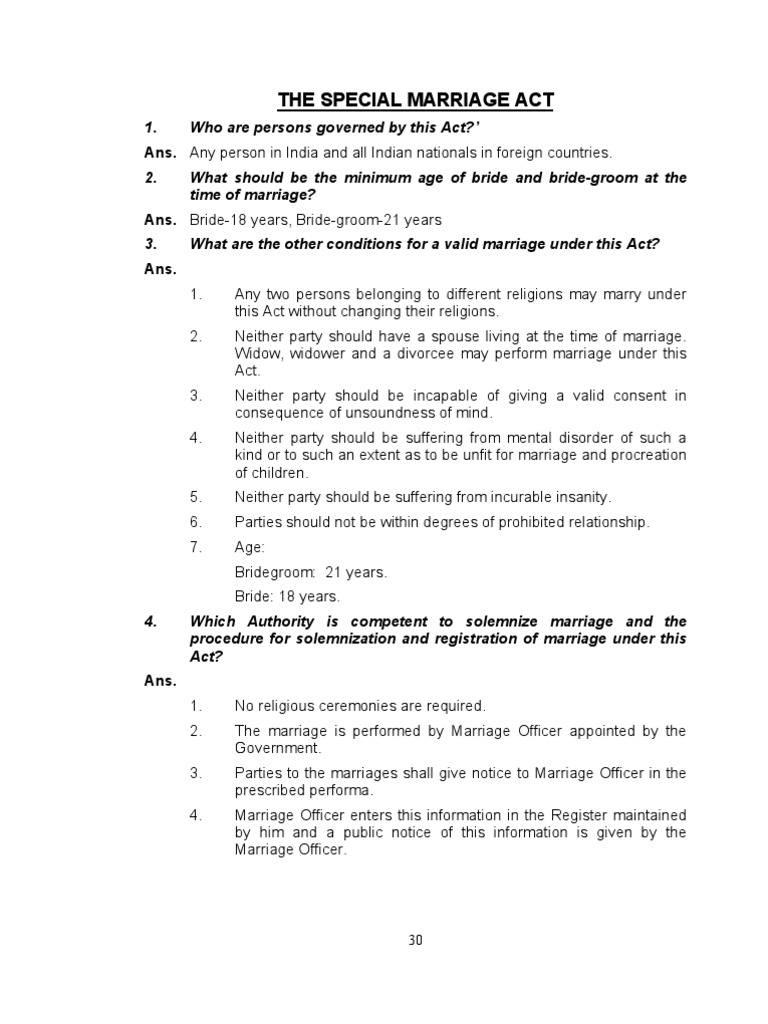 The Special Marriage Act PDF Husband Marriage