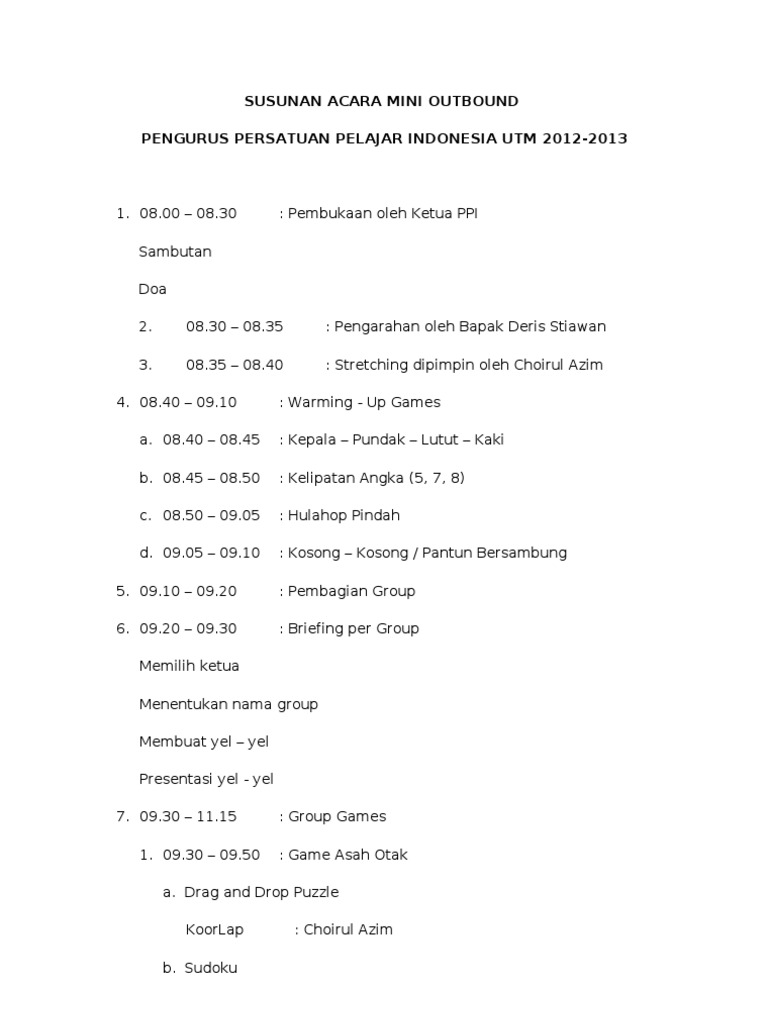 Contoh Susunan Acara Outbound 1 Hari Lina Pdf
