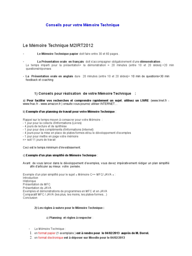 Regles Relatives A La Redaction Et Soutenance Memoire Technique Pdf Langue Francaise Java Langage De Programmation