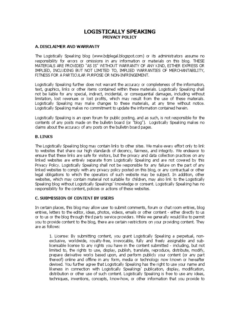 Logistically Speaking Privacy Policy | PDF | Privacy | Internet Forum