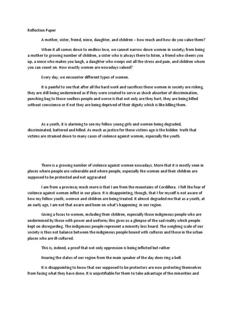 Reflection Paper PDF Violence Against Women Egalitarianism