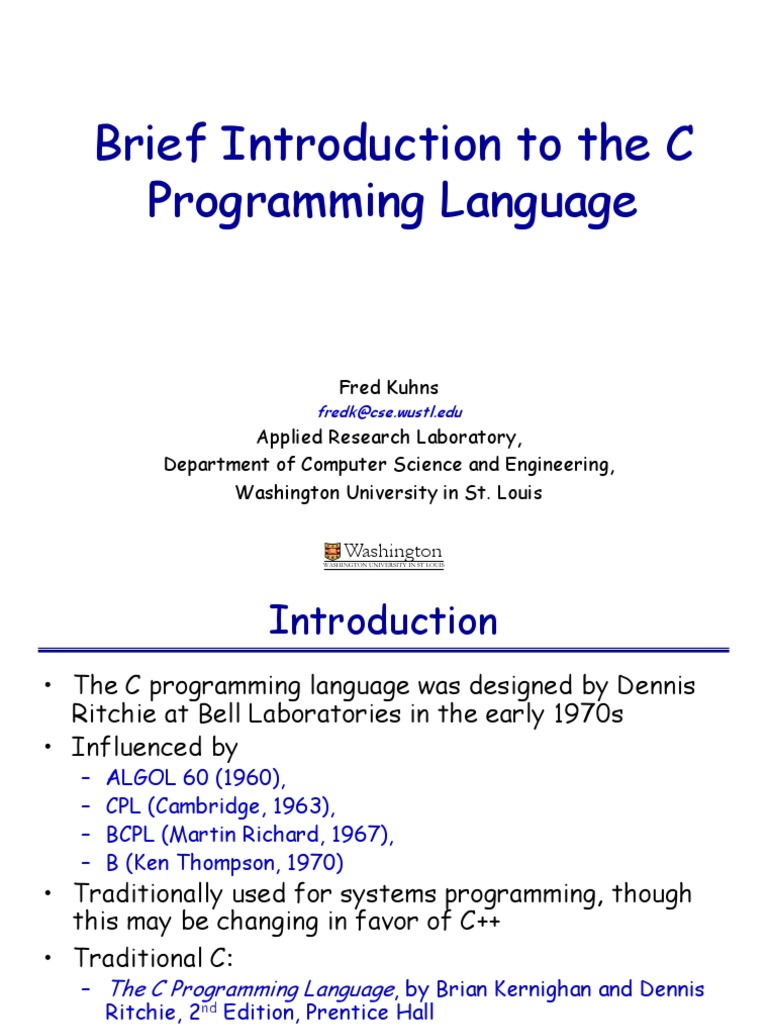 Brief Introduction To The C Programming Language | PDF