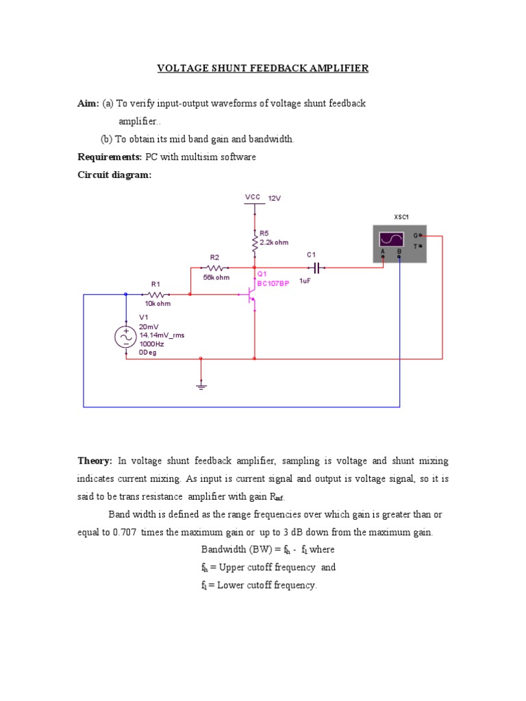 Voltage Shunt Feedback Amplifier Bandwidth Signal Processing Amplifier