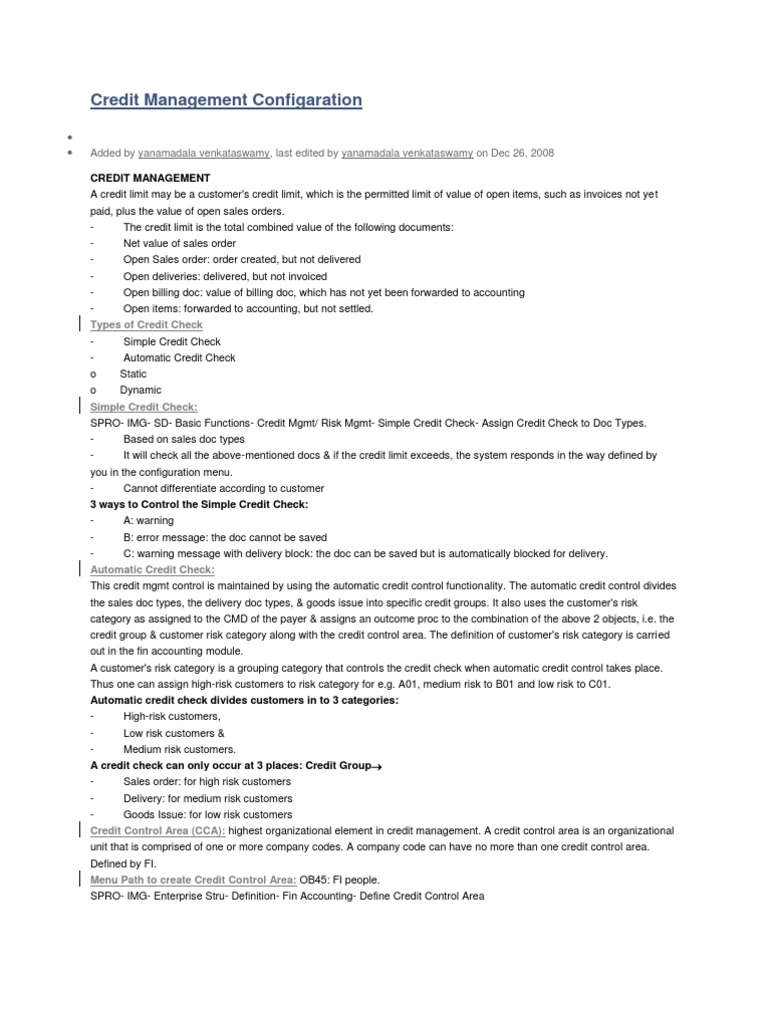 Credit Managemenr Config | PDF | Invoice | Cheque