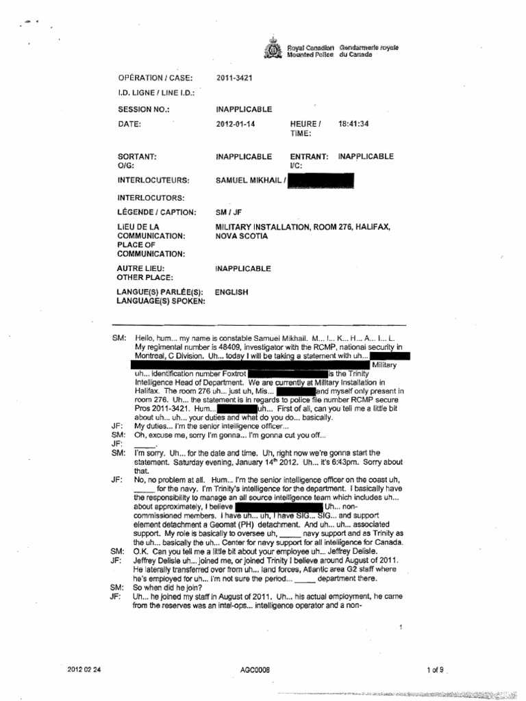Delisle RCMP Interview Insights | PDF | Classified Information | Wiki Leaks
