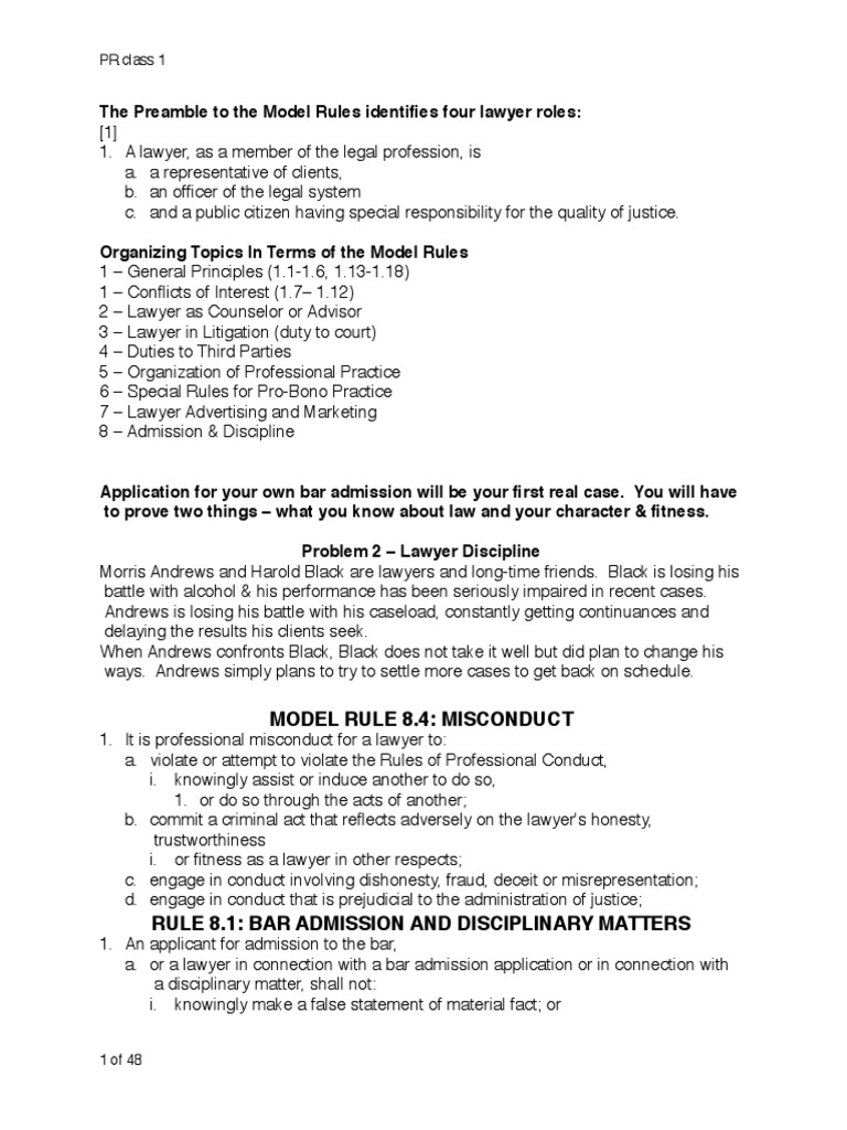 Model Rule 8.4 Misconduct PR Class 1 PDF Conflict Of Interest