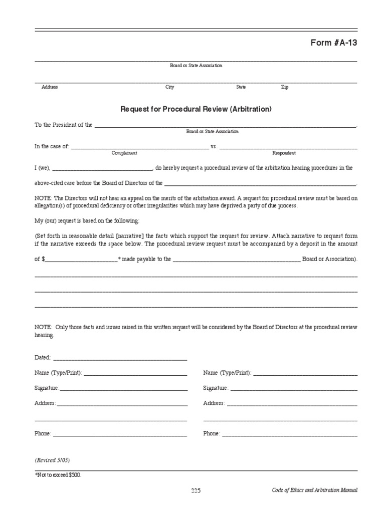 CEAM Arbitration Form A13 | PDF | Finance & Money Management
