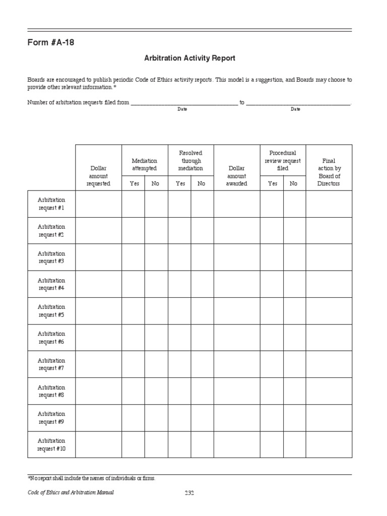 Arbitration Activity Report Template | PDF