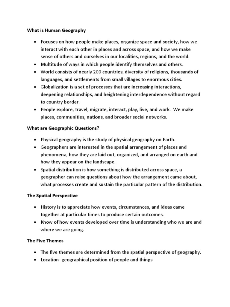 Ap Human Geography Chapter 1 Outline And Study Guide Geography Space