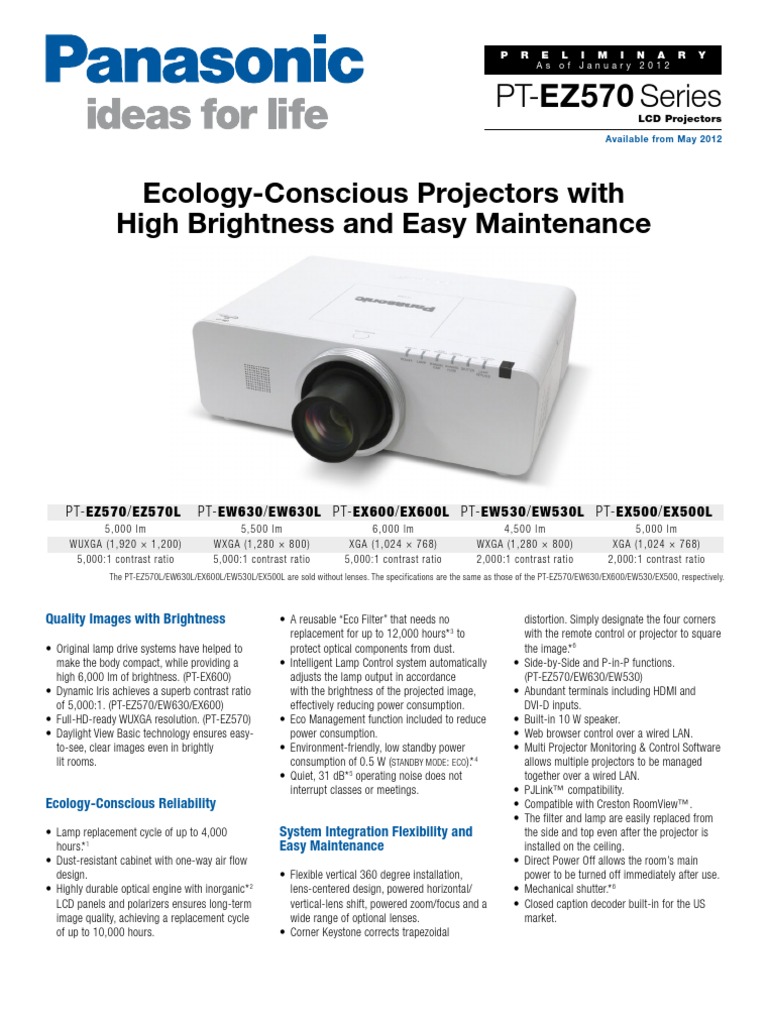 Panasonic PT-EX600 Brochure | PDF | Display Resolution | Video