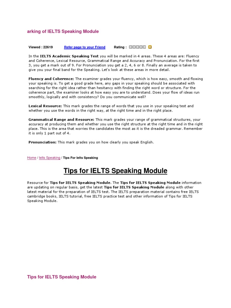 Tips For IELTS Speaking Module | PDF | International English Language ...