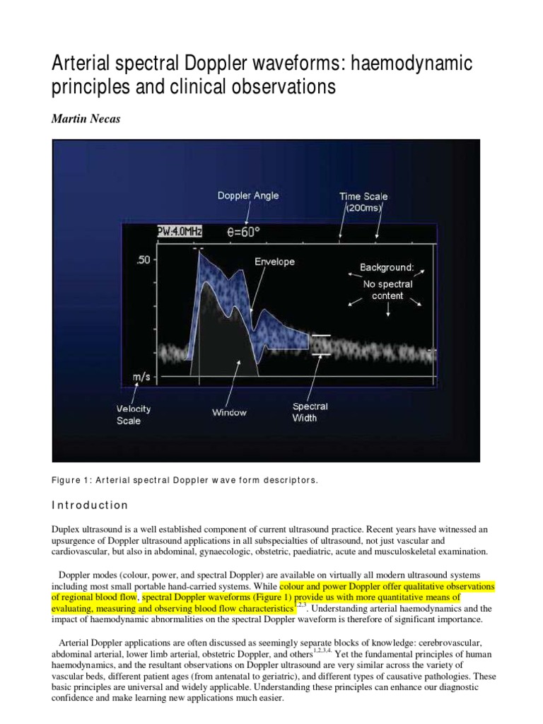 Arterial Spectral Doppler Waveform PDF Medical Ultrasound Heart