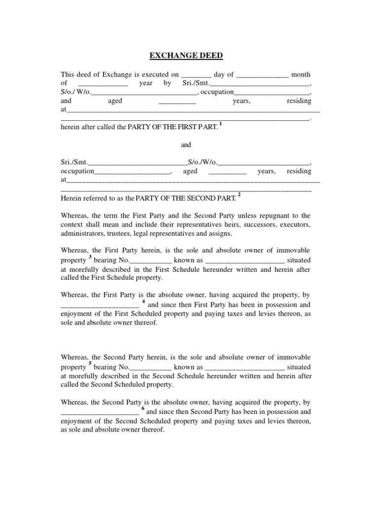 Exchange Deed PDF Deed Land Lot
