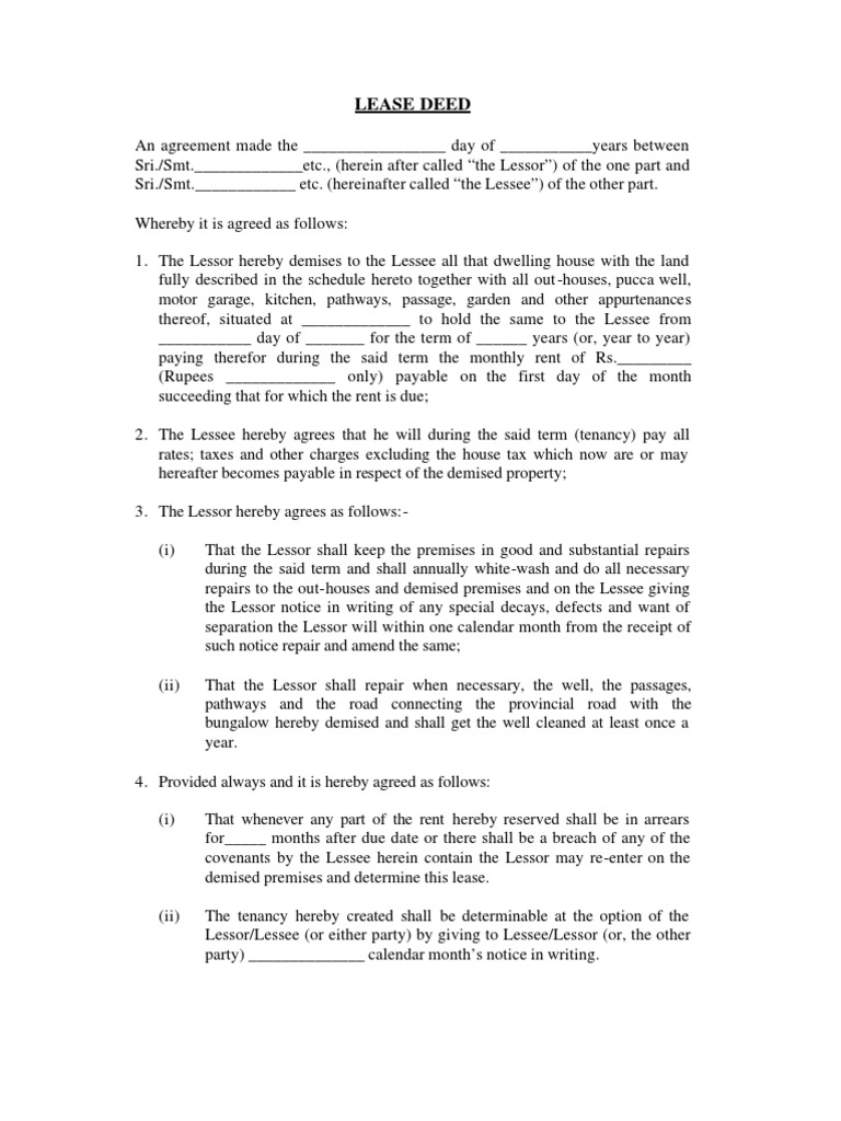 Leese Deed PDF Lease Civil Law (Legal System)