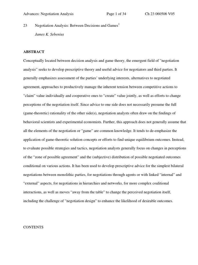 NEGOTIATION PDF Negotiation Game Theory