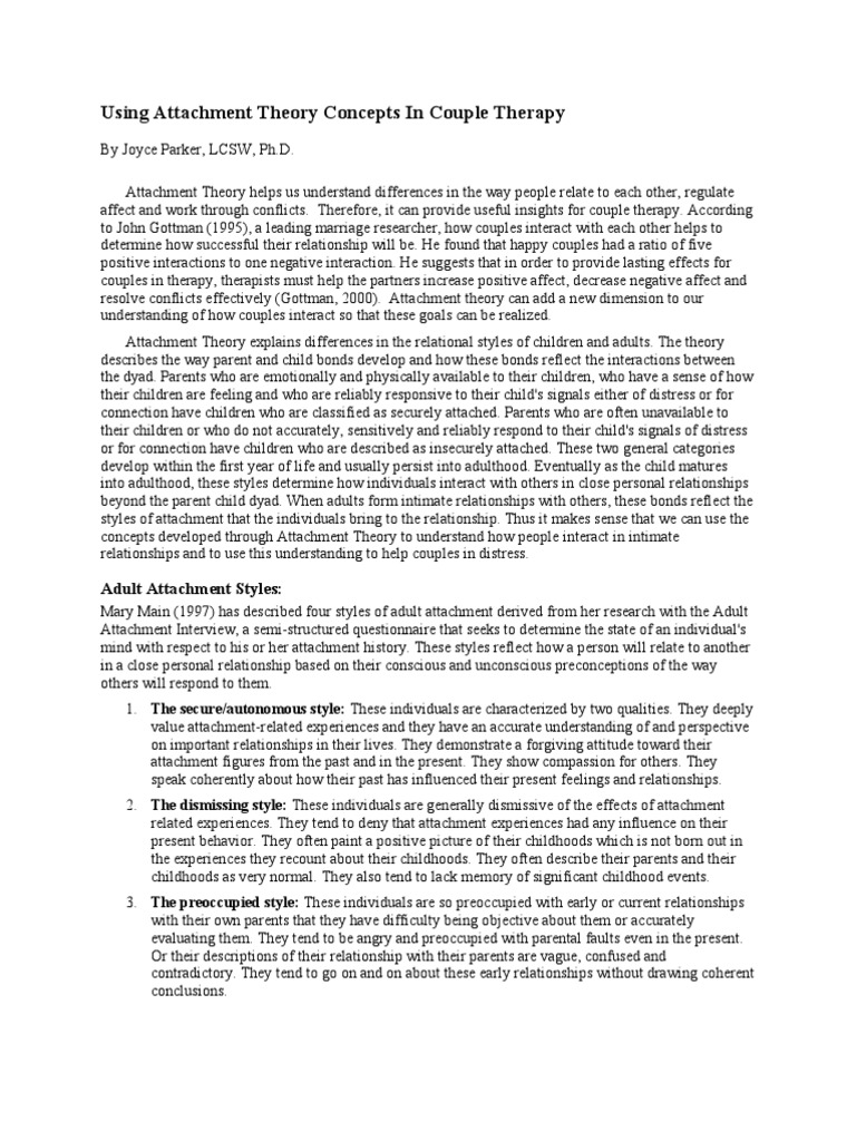 Applying Attachment Theory in Couples Therapy | PDF | Intimate ...