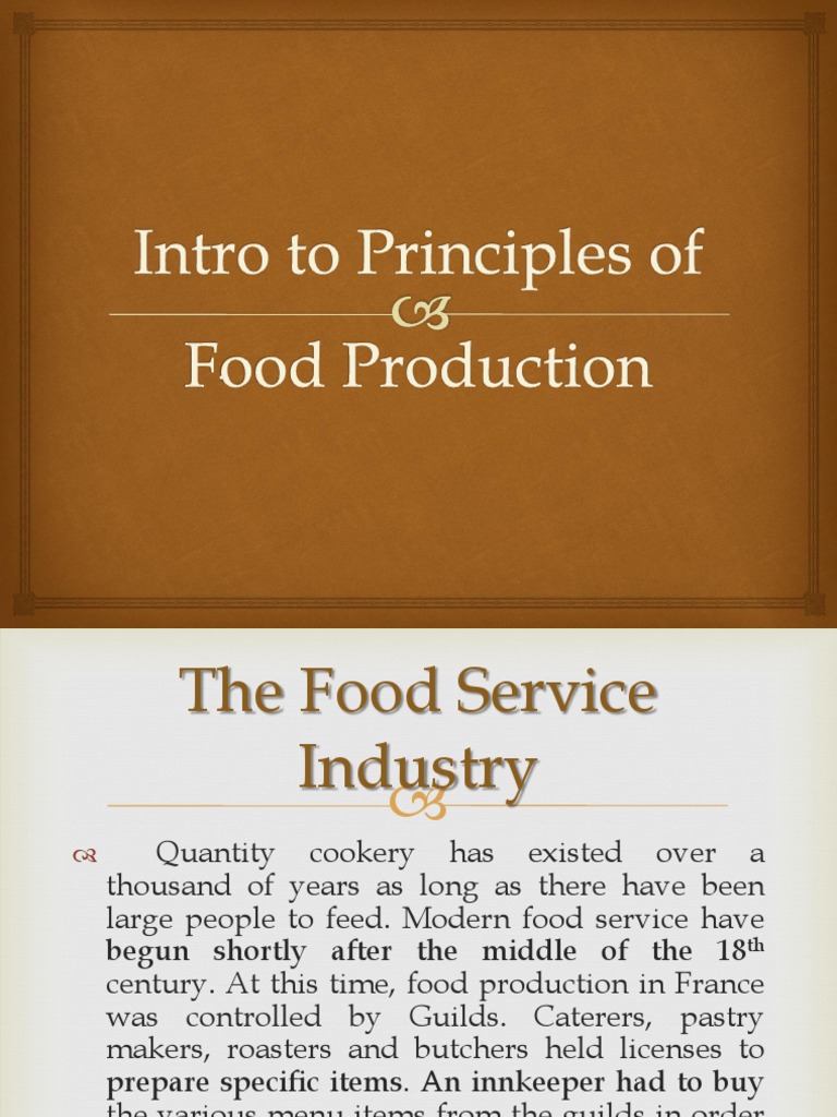 Week 1 Intro To Principles of Food Production PDF