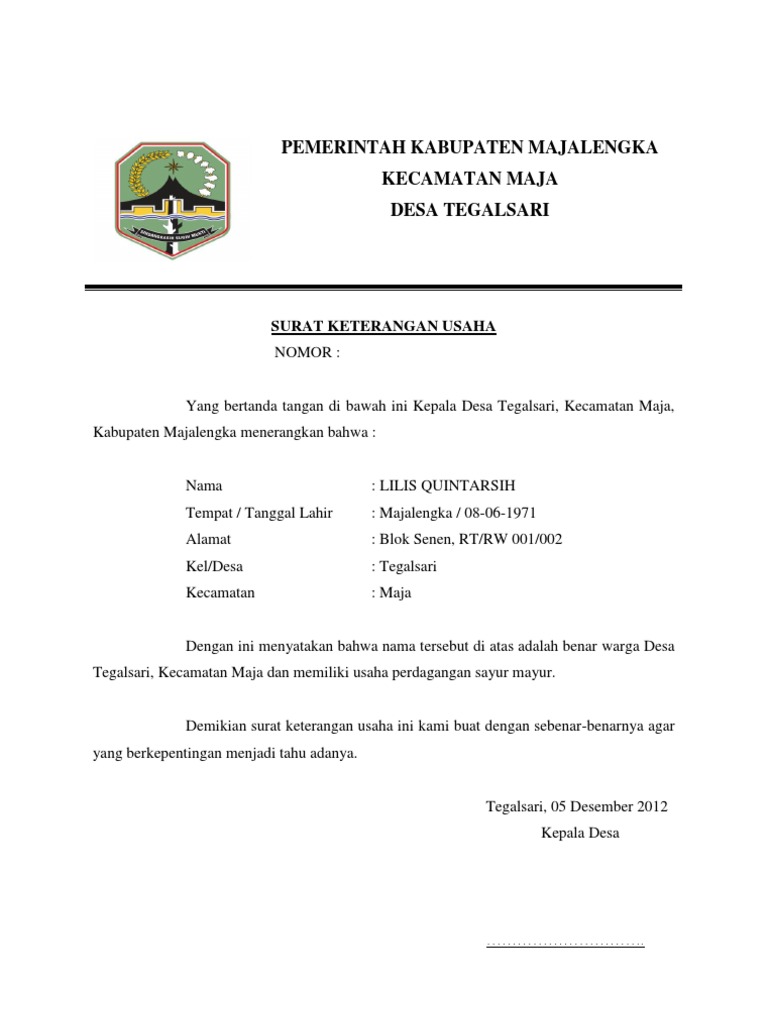 Surat Keterangan Usaha