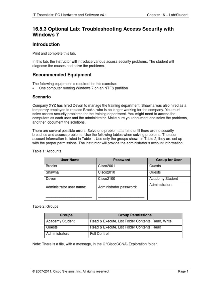Lab Troubleshooting Access Security Problems With Windows 7 | PDF ...