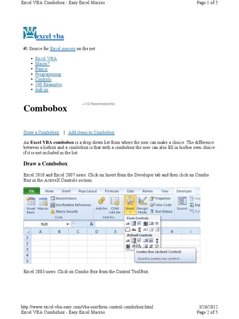 Vba Userform Control Combobox | PDF | Visual Basic For Applications |  Microsoft Excel