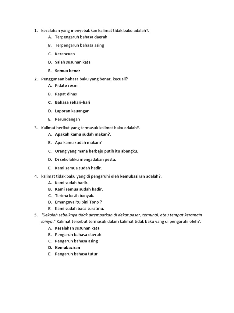 Soal Bahasa Baku