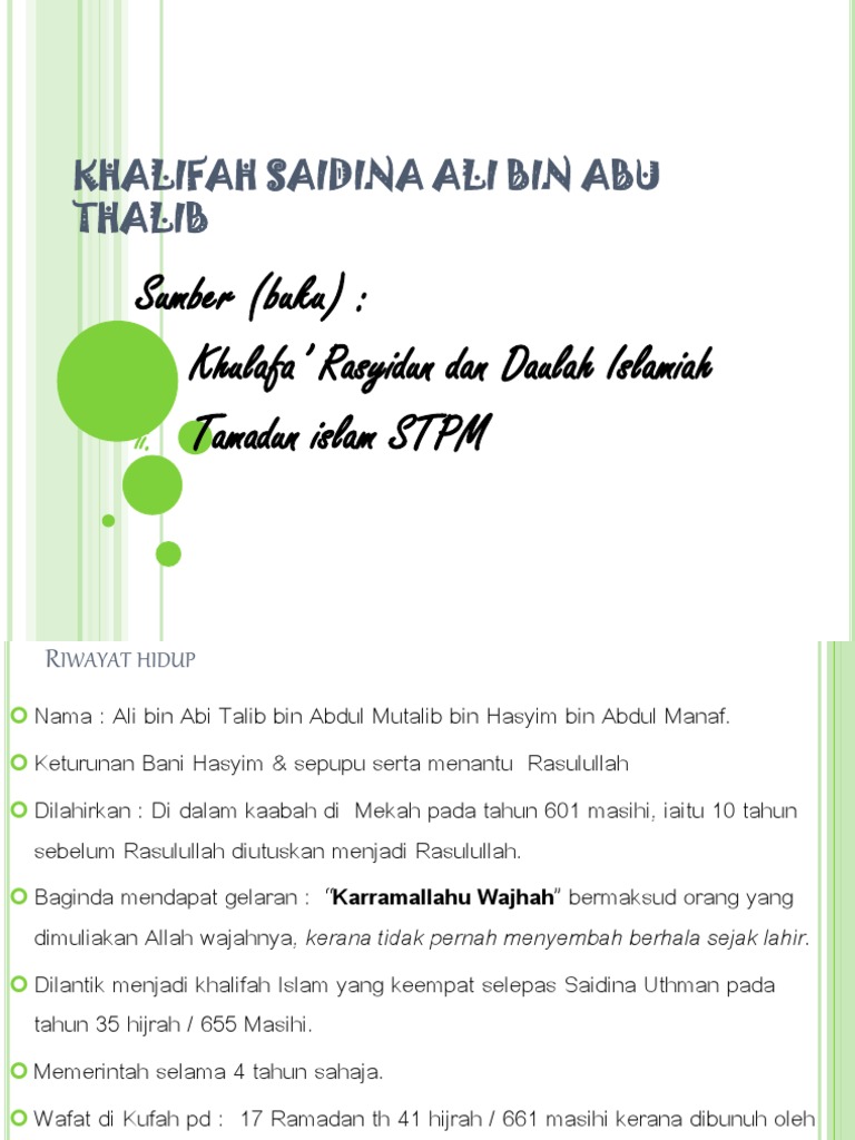 Khalifah Saidina Ali Bin Abu Thalib Pdf