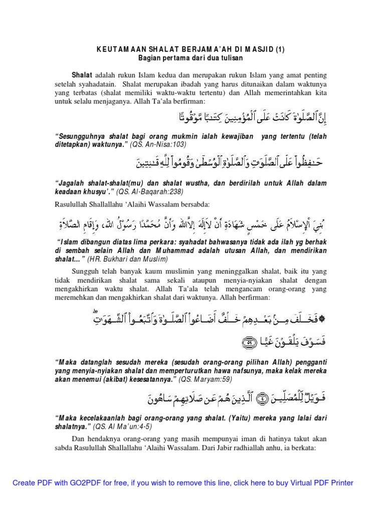 Keutamaan Shalat Berjamaah Di Masjid