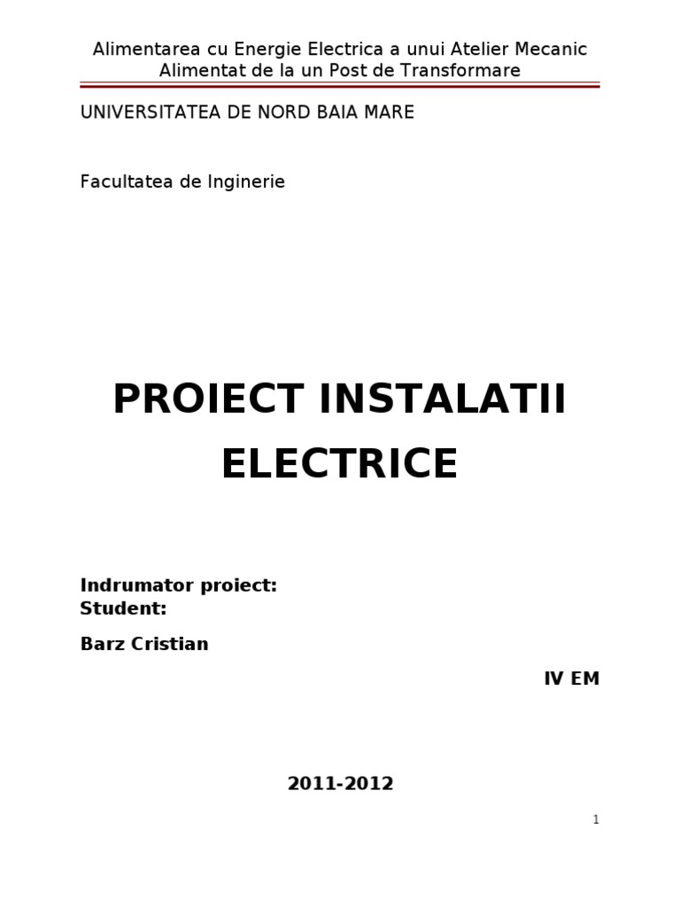 Alimentarea Cu Energie Electrica A Unui Atelier Mecanic Alimentat de La ...