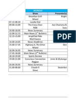 UNZA Radio Programe Schedule