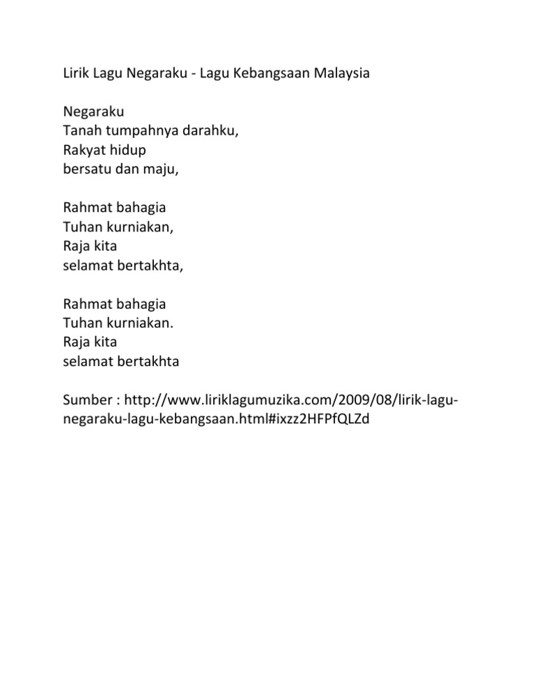 Lirik Lagu Negaraku  PDF