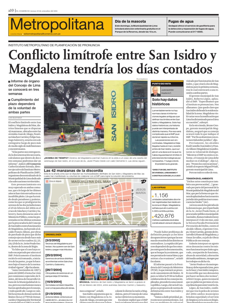 Conflicto limítrofe San Isidro-Magdalena | PDF | Lima | Gobierno local