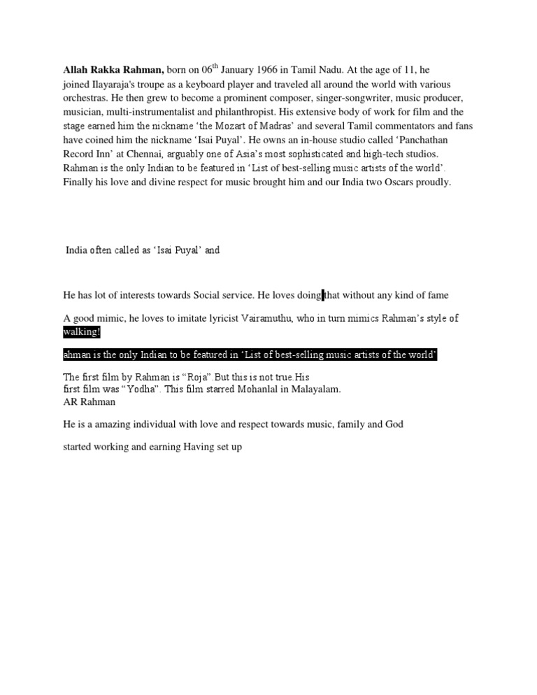 AR Rahman: The Mozart of Madras | PDF | Art | Poetry