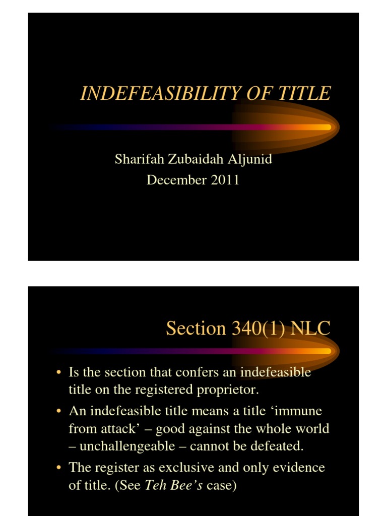 Indefeasibility of Title