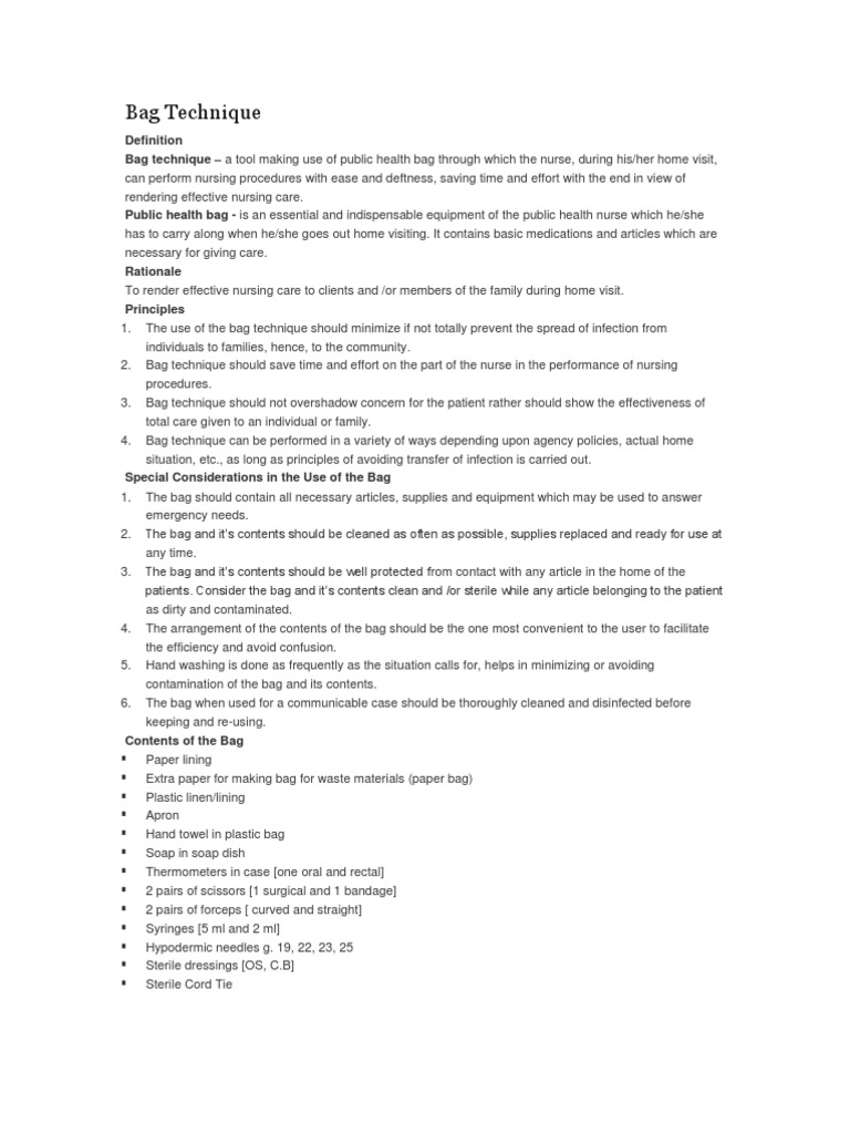 Bag Technique (CHN) Hand Washing Nursing