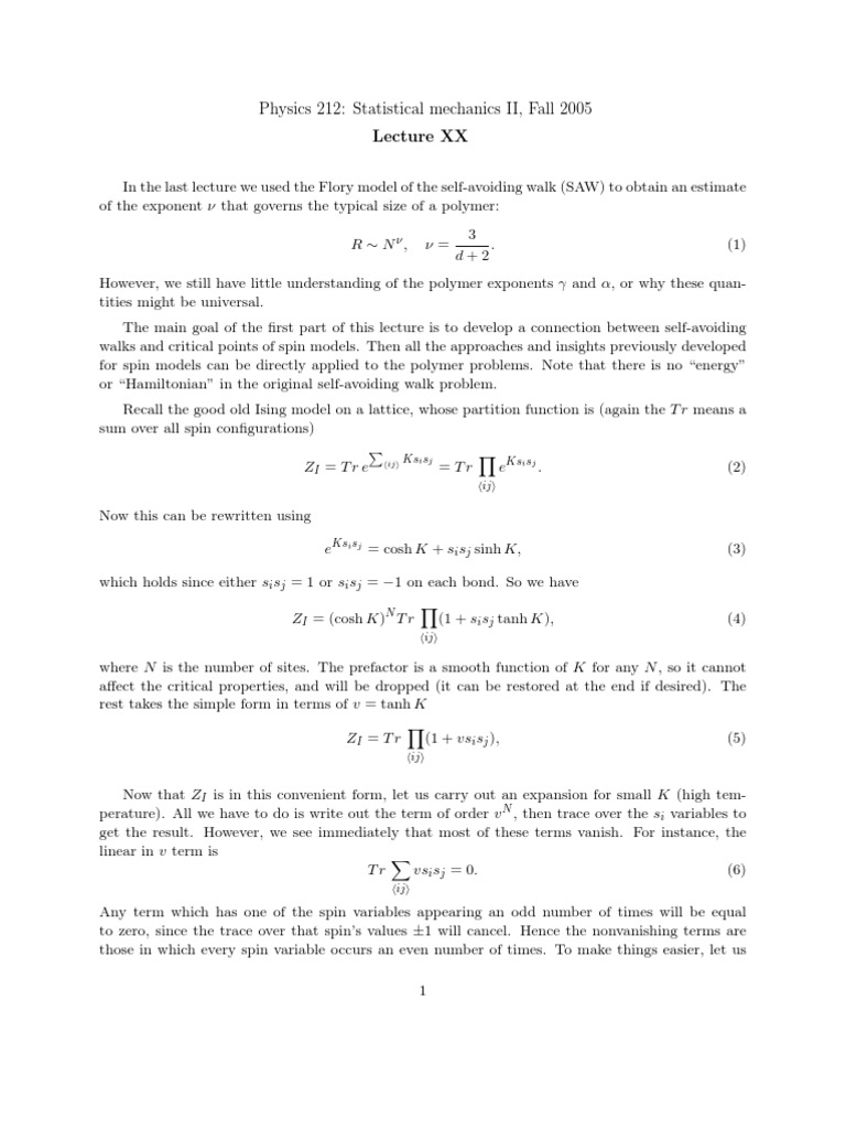 Statistical Mechanics Lecture Notes (2006), L20 | PDF | Spin (Physics ...