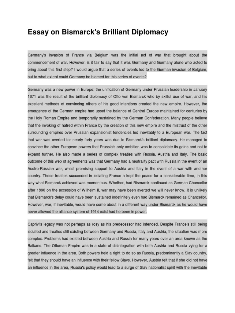 Essay On Bismarck's Brilliant Diplomacy PDF German Empire Otto