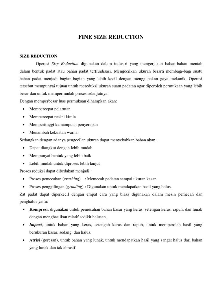 Fine Size Reduction | PDF