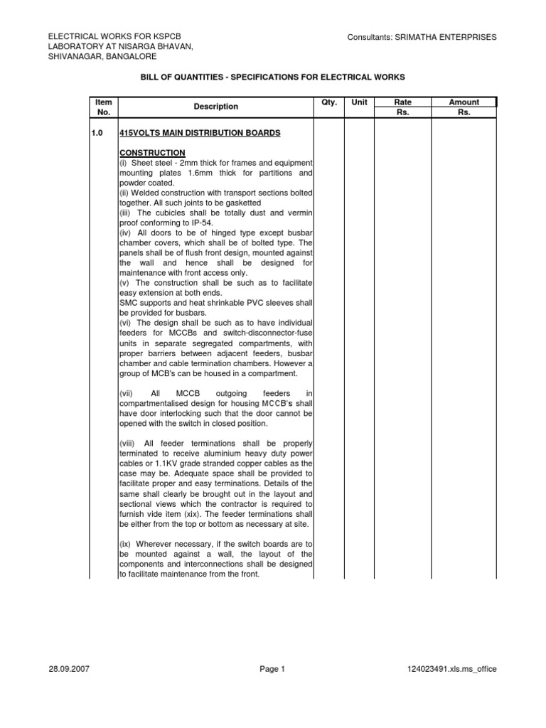BOQ Specs PDF Electrical Wiring Ac Power Plugs And Sockets