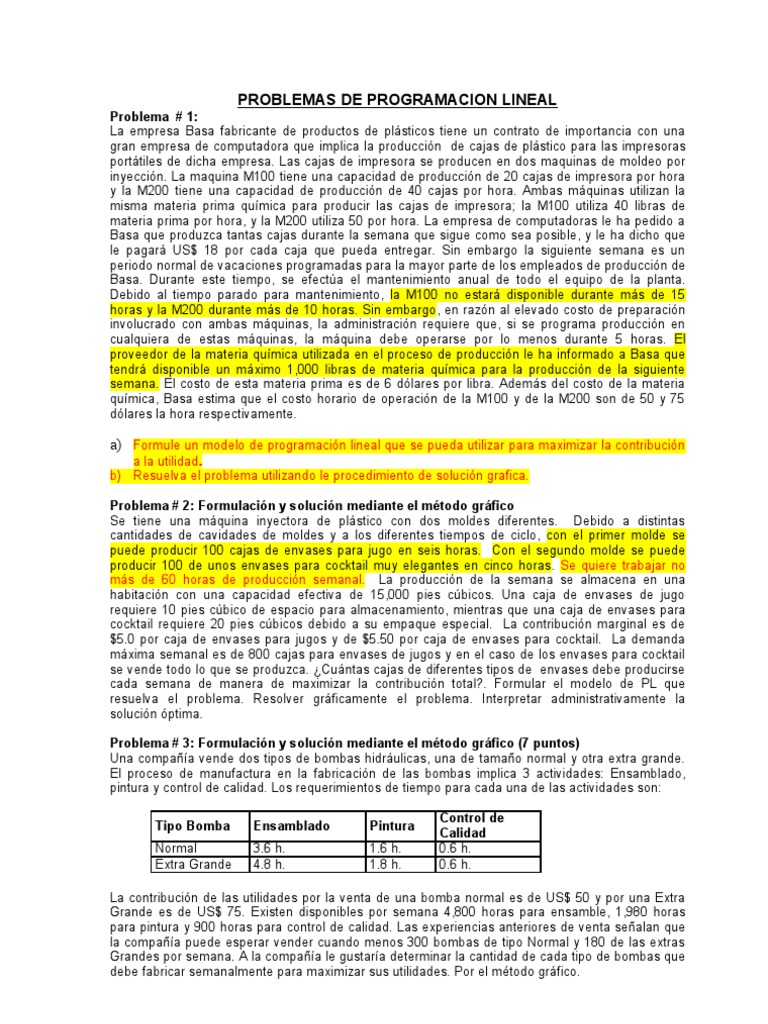 Problemas de Programación Lineal en Producción | PDF | Impresora ...