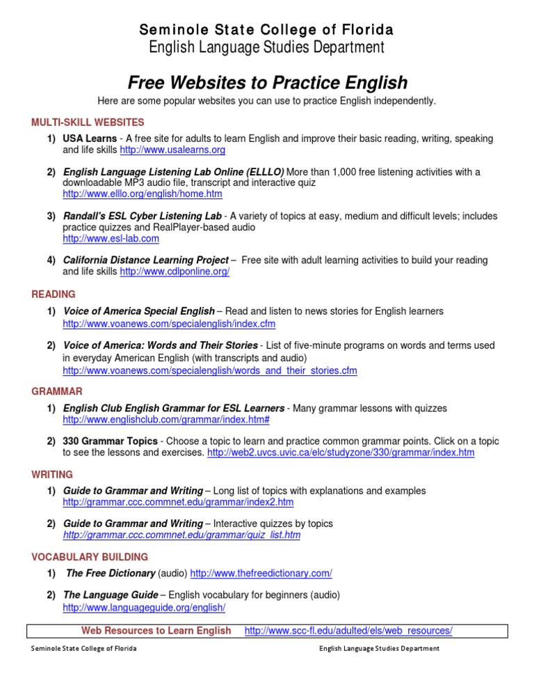 Free Online English Practice Resources | PDF | Foreign Language Studies